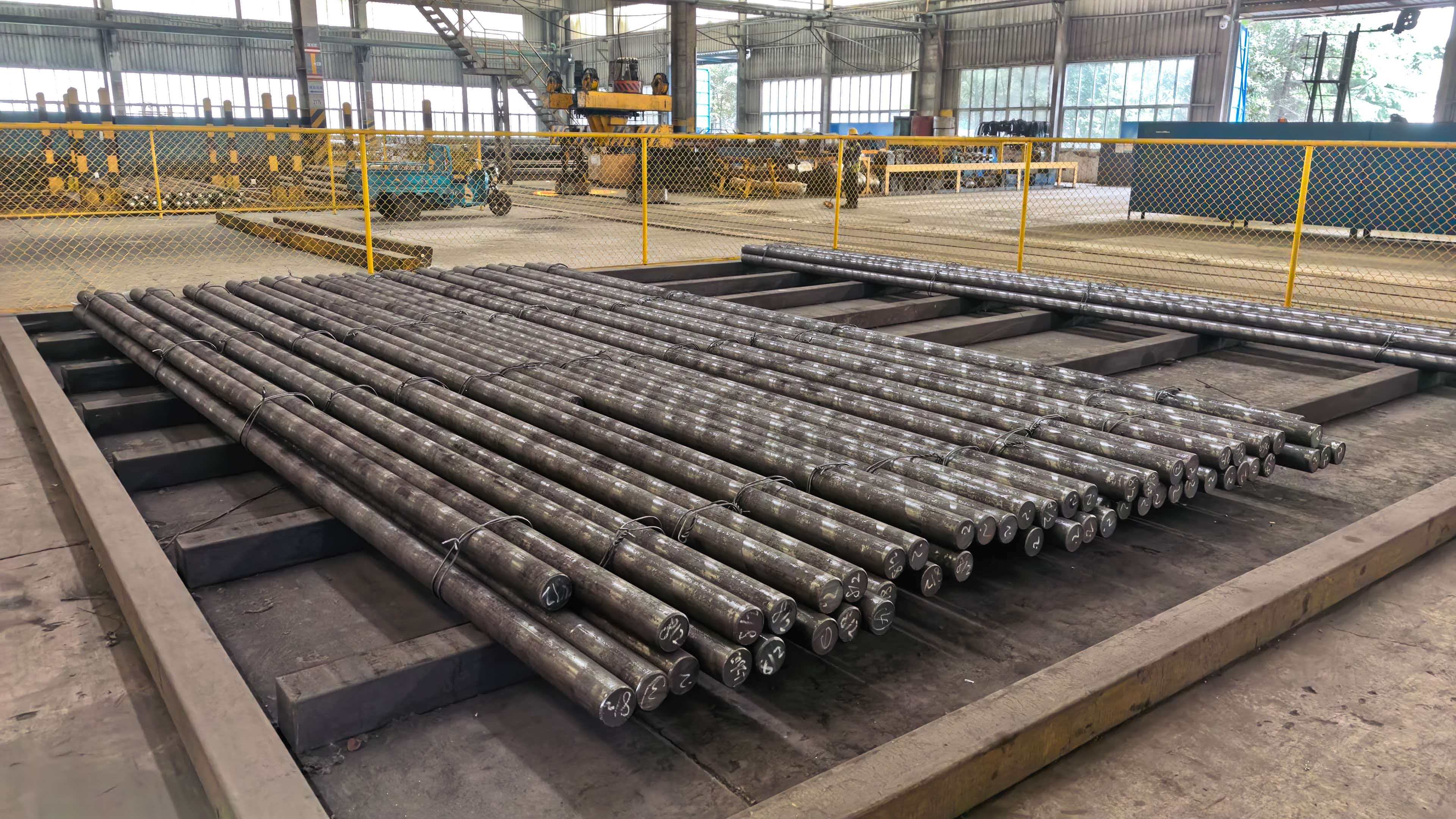 Alloy steel round bars inside production facility